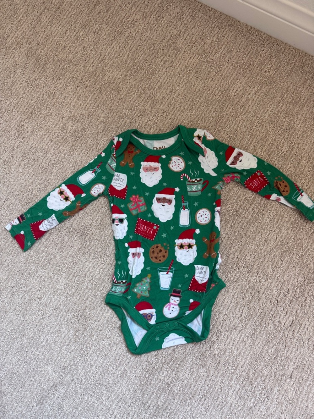 Little Sleepies Green Santa & Holiday Print One-Piece Bodysuit 6-12 months